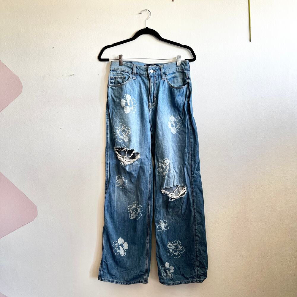 Hollister‎ High Rise Vintage Baggy Jeans Floral Y2K 2000s Coquette 5R 27x31